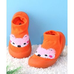 Cute Walk by Babyhug Sock Shoes with Bunny & Polka Dot Design - Orange