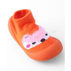 Cute Walk by Babyhug Sock Shoes with Bunny & Polka Dot Design - Orange