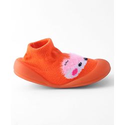 Cute Walk by Babyhug Sock Shoes with Bunny & Polka Dot Design - Orange