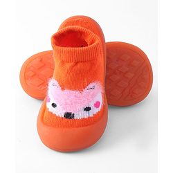 Cute Walk by Babyhug Sock Shoes with Bunny & Polka Dot Design - Orange