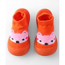 Cute Walk by Babyhug Sock Shoes with Bunny & Polka Dot Design - Orange