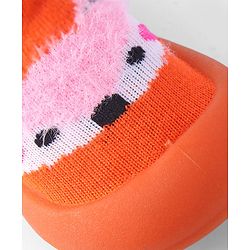 Cute Walk by Babyhug Sock Shoes with Bunny & Polka Dot Design - Orange