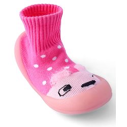 Cute Walk by Babyhug Sock Shoes with Bunny & Polka Dot Design - Fuchsia