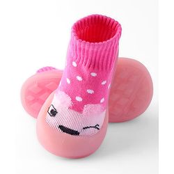 Cute Walk by Babyhug Sock Shoes with Bunny & Polka Dot Design - Fuchsia