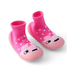 Cute Walk by Babyhug Sock Shoes with Bunny & Polka Dot Design - Fuchsia