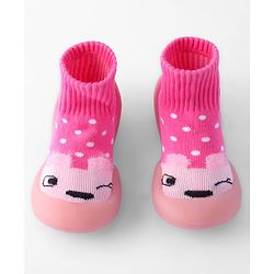 Cute Walk by Babyhug Sock Shoes with Bunny & Polka Dot Design - Fuchsia