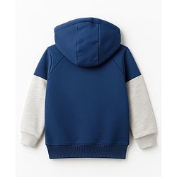 Babyhug Fleece Knit Full Raglan Sleeves Hooded SweatJacket with Dino Graphic & Kangaroo Pocket - Navy Blue
