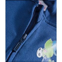 Babyhug Fleece Knit Full Raglan Sleeves Hooded SweatJacket with Dino Graphic & Kangaroo Pocket - Navy Blue