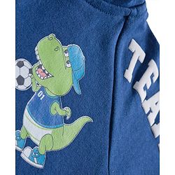 Babyhug Fleece Knit Full Raglan Sleeves Hooded SweatJacket with Dino Graphic & Kangaroo Pocket - Navy Blue
