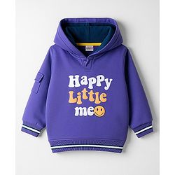 Babyhug Fleece Knit Full Sleeves Hooded Sweashirt With Text Print - Purple