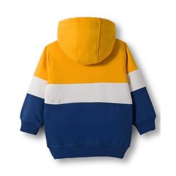 Babyhug Fleece Knit Full Sleeves Hooded Sweatshirt With Tiger Embroidery & Kangaroo Pockets - Blue & Yellow