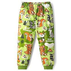 Babyhug Cotton Knit Full Sleeves Co-Ord Night Suit with Animal Print - Green