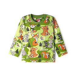 Babyhug Cotton Knit Full Sleeves Co-Ord Night Suit with Animal Print - Green