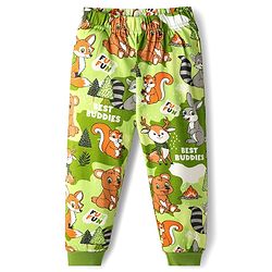Babyhug Cotton Knit Full Sleeves Co-Ord Night Suit with Animal Print - Green