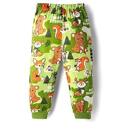 Babyhug Cotton Knit Full Sleeves Co-Ord Night Suit with Animal Print - Green