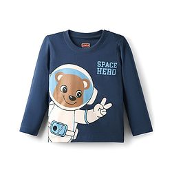 Babyhug Cotton Knit Full Sleeves Night Suit with Teddy Print - Navy Blue