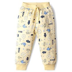 Babyhug Cotton Knit Full Length Lounge Pant With Nautical Theme Print - Yellow