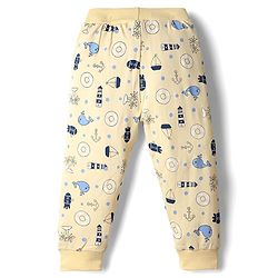 Babyhug Cotton Knit Full Length Lounge Pant With Nautical Theme Print - Yellow