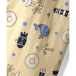 Babyhug Cotton Knit Full Length Lounge Pant With Nautical Theme Print - Yellow