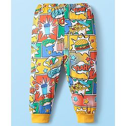 Babyhug Cotton Knit Full Length Lounge Pant With Text Print - Multicolour