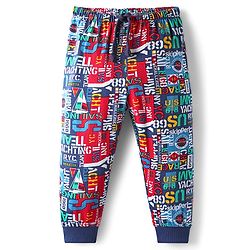 Babyhug Cotton Knit Full Length Lounge Pant with Text Print - Multicolor