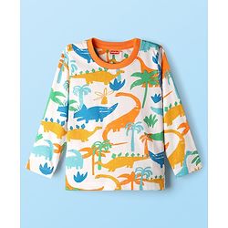 Babyhug Cotton Knit Full Sleeves Co-Ord Night Suit with Dino Print - White