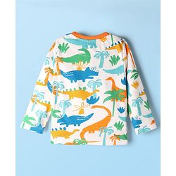 Babyhug Cotton Knit Full Sleeves Co-Ord Night Suit with Dino Print - White