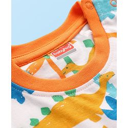Babyhug Cotton Knit Full Sleeves Co-Ord Night Suit with Dino Print - White