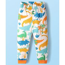 Babyhug Cotton Knit Full Sleeves Co-Ord Night Suit with Dino Print - White