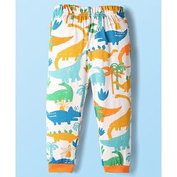 Babyhug Cotton Knit Full Sleeves Co-Ord Night Suit with Dino Print - White