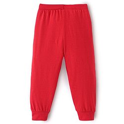 Babyhug Cotton Knit Full Length Lounge Pant with Owl Print Print - Red