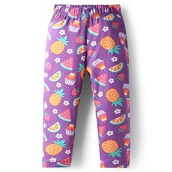 Babyhug Cotton Knit Full Sleeves Co-Ord Night Suit with Fruits & Cupcake Print - Purple