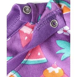Babyhug Cotton Knit Full Sleeves Co-Ord Night Suit with Fruits & Cupcake Print - Purple