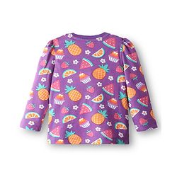 Babyhug Cotton Knit Full Sleeves Co-Ord Night Suit with Fruits & Cupcake Print - Purple