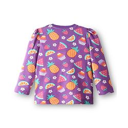 Babyhug Cotton Knit Full Sleeves Co-Ord Night Suit with Fruits & Cupcake Print - Purple