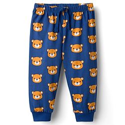 Babyhug Cotton Knit Full Length Lounge Pants with Animal Print - Blue
