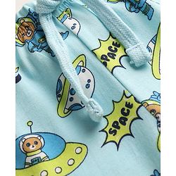 Babyhug Cotton Knit Full Length Lounge Pant with Space Theme Print - Light Blue