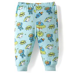 Babyhug Cotton Knit Full Length Lounge Pant with Space Theme Print - Light Blue