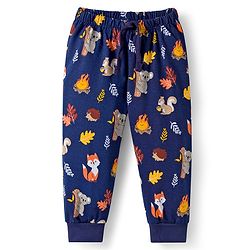Babyhug Cotton knit Full Length Lounge Pant with Animal Print - Navy Blue