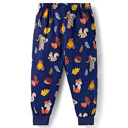 Babyhug Cotton knit Full Length Lounge Pant with Animal Print - Navy Blue