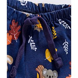 Babyhug Cotton knit Full Length Lounge Pant with Animal Print - Navy Blue