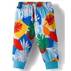 Babyhug Cotton Knit Full Length Lounge Pant with Tropical Theme Print - Multicolor