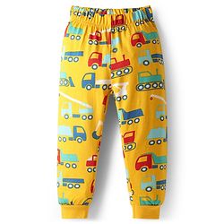 Babyhug Cotton Knit Full Sleeves Co-Ord Night Suit with Vehicle Print - Light Orange