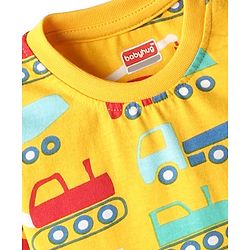 Babyhug Cotton Knit Full Sleeves Co-Ord Night Suit with Vehicle Print - Light Orange