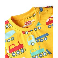 Babyhug Cotton Knit Full Sleeves Co-Ord Night Suit with Vehicle Print - Light Orange