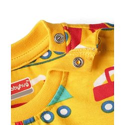 Babyhug Cotton Knit Full Sleeves Co-Ord Night Suit with Vehicle Print - Light Orange