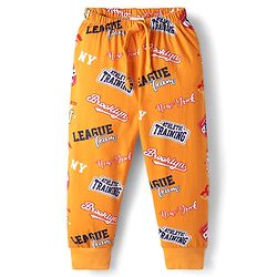 Babyhug Cotton Knit Full Length Lounge Pant With Text Print - Yellow