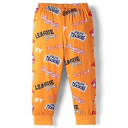 Babyhug Cotton Knit Full Length Lounge Pant With Text Print - Yellow