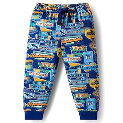 Babyhug Cotton Knit Full Length Lounge Pant with Text Print - Navy Blue