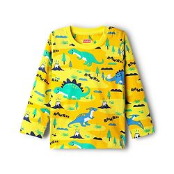 Babyhug Cotton Knit Full Sleeves Co-Ord Night Suit with  Dino Print - Yellow